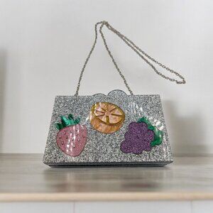 BARI LYNN Fruit Box Clutch Bag Chain Strap Acrylic Hard Sided Glitter